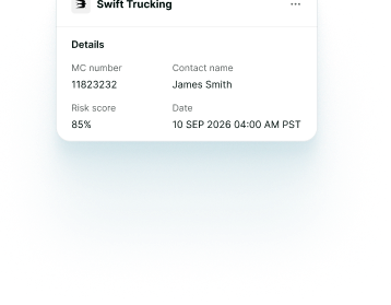 Carrier details: Swift Trucking, MC number, contact, and risk score