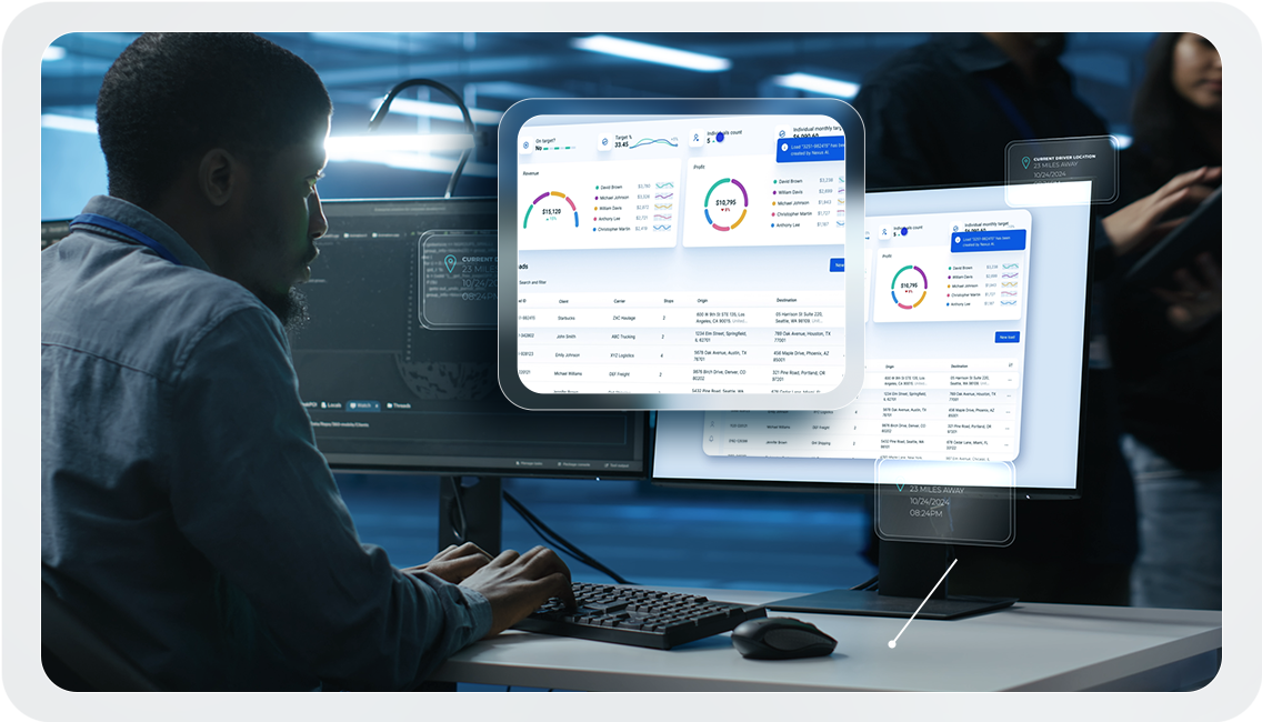 broker looking over dashboard pop ups